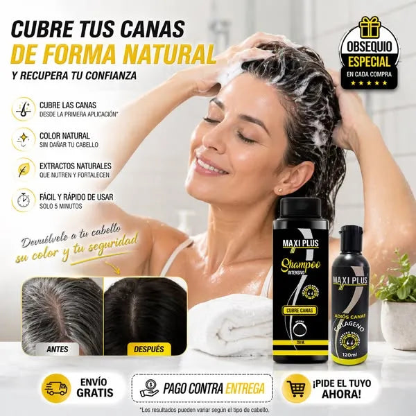 SHAMPOO CUBRE CANAS MAXIPLUS + OBSEQUIOS