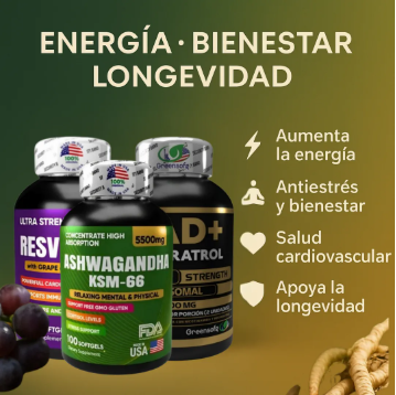 Combo Vitalidad Total / Nad + Ashwagandha + Resveratrol